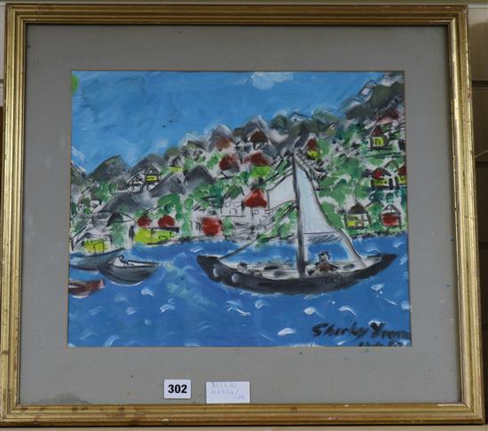 Naive Boating scene 33.5 x 40cm